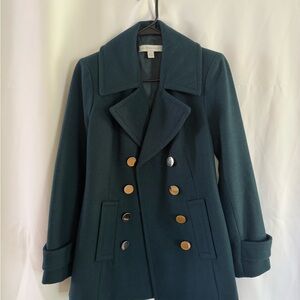 New York & Company Deep Green/ Dark Teal Double-Breasted Pea Coat